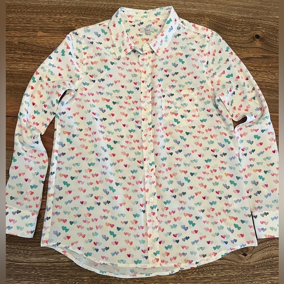 Rails Kate Heart Print Silk Shirt in Watercolor Long Sleeve Size M Valentine’s - Picture 1 of 8